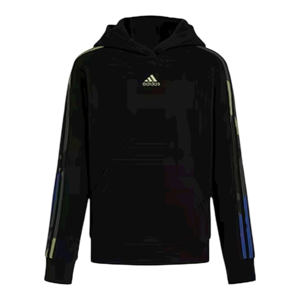 Adidas Black Hoodie with Blue and Light GreenStripes